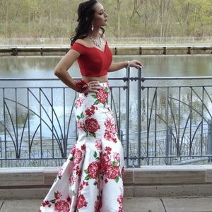 Red two pice prom dress